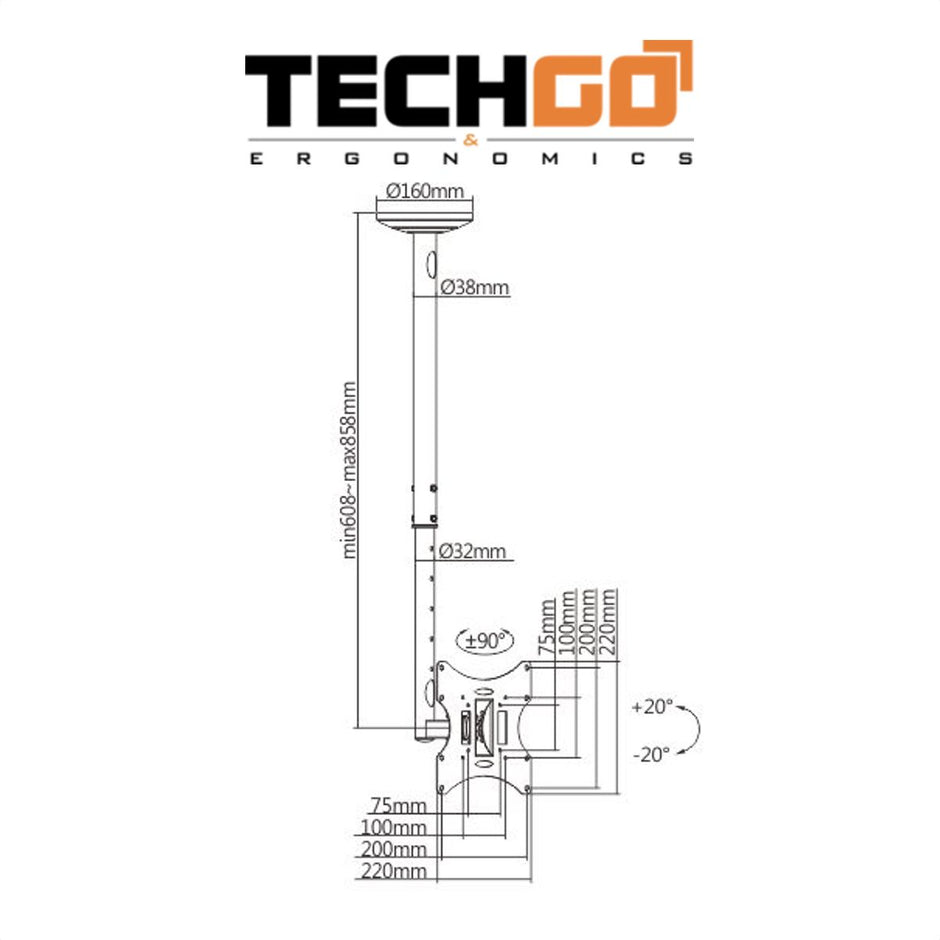 Soporte De Techo Inclina Tv 23''»55''/30kg, Techgo Spt-2202a