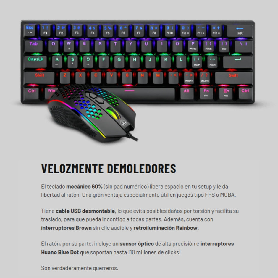 T-Dagger Combo Gamer Main Force TGS-008 LIT Teclado Mecánico 60% + Mouse RGB Chroma