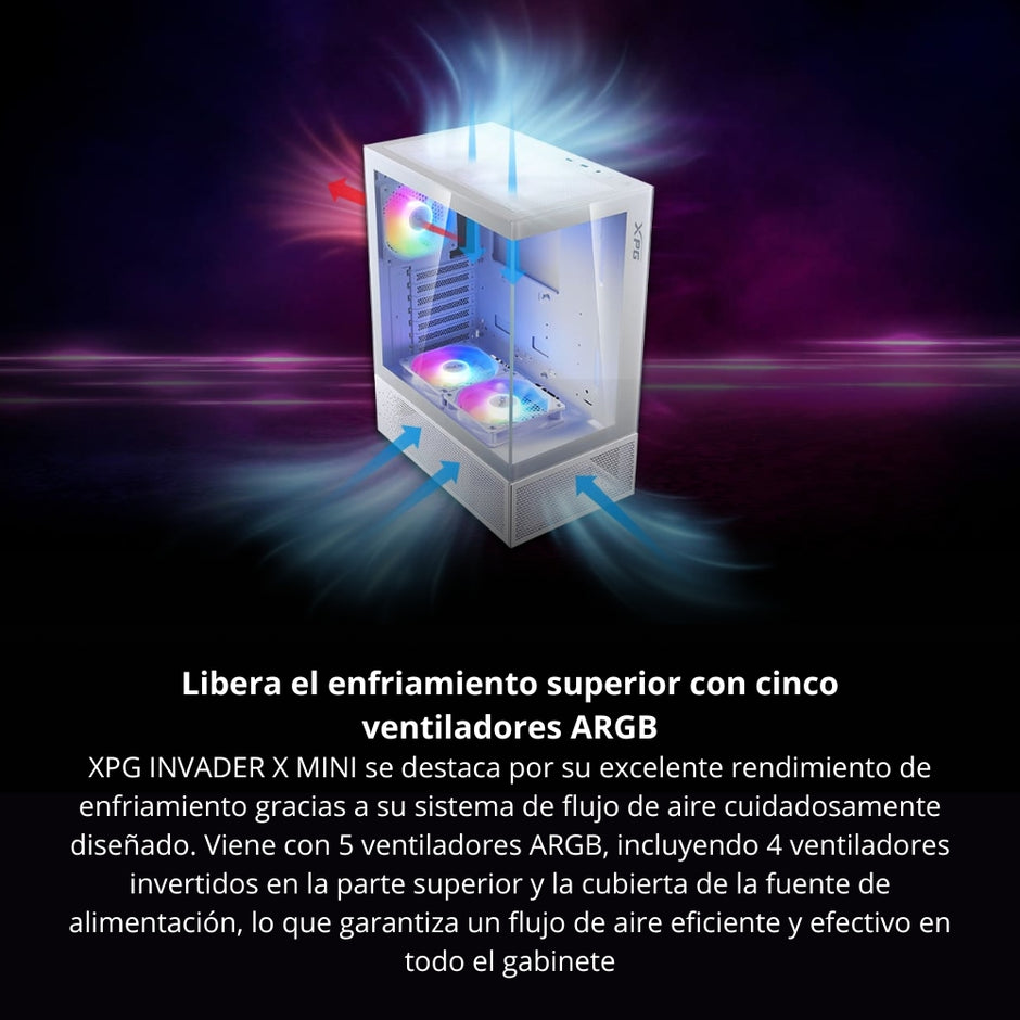 Gabinete Pc Gamer Adata XPG Invader X Mini, Caja ATX Sin Fuente, con 5 Coolers ARGB