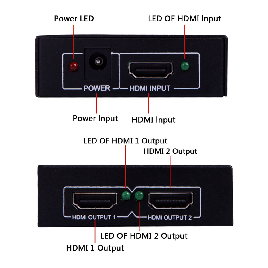 Multiplicador Splitter Hdmi, 1 Entrada X 2 Salidas, 1080p 3d