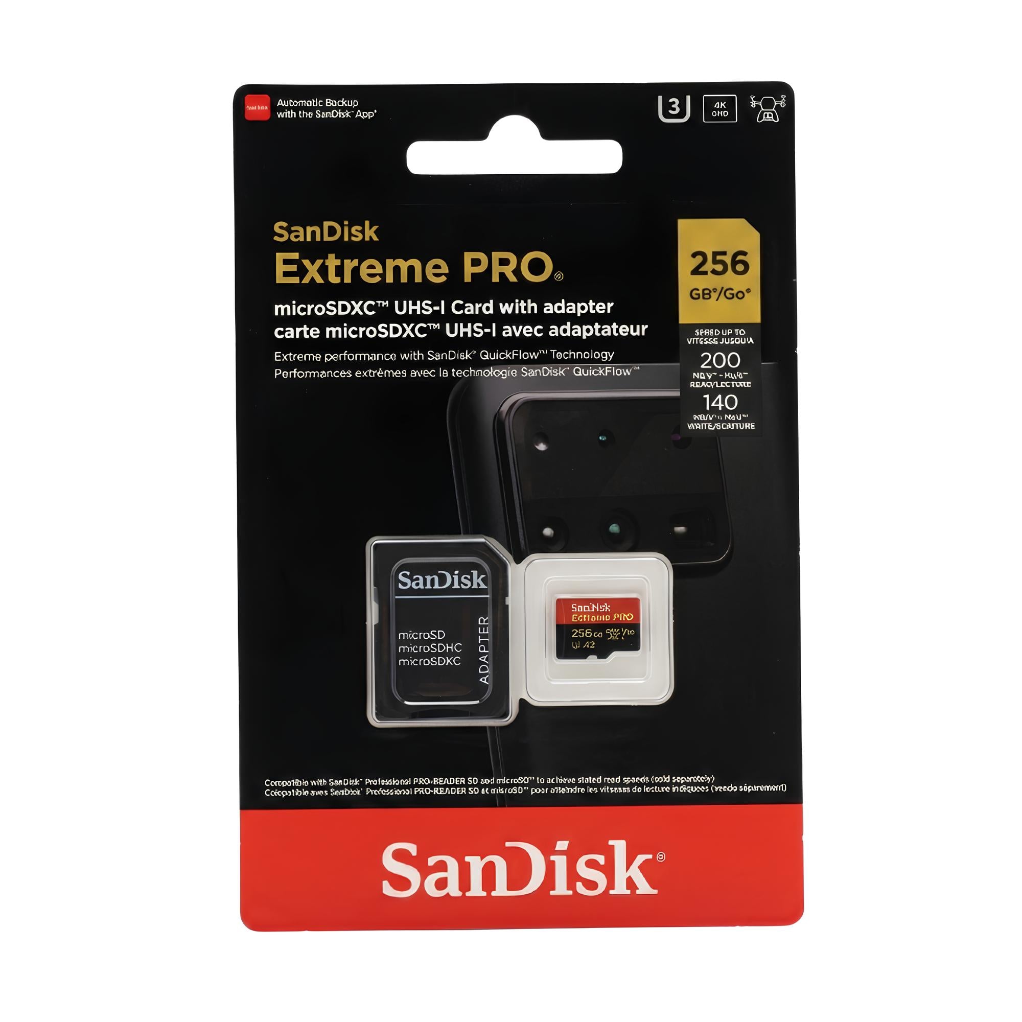 Memoria Micro SD 256GB SanDisk Extreme PRO 200MB/s A2 V30 U3 4K UHD GoPro Drone + Adaptador SD