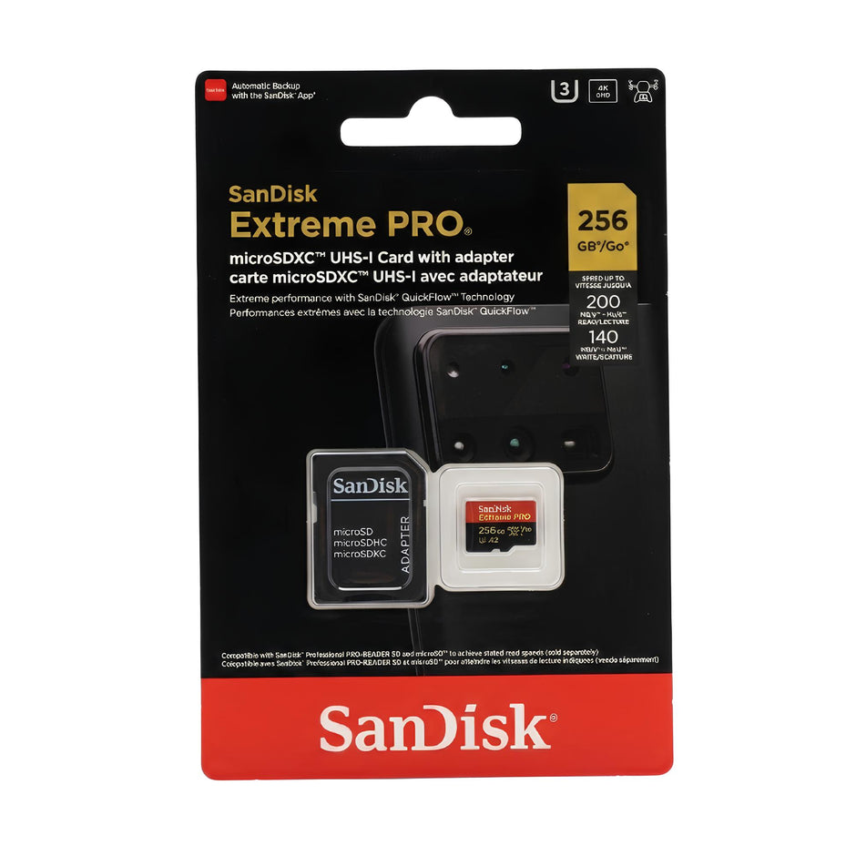Memoria Micro SD 256GB SanDisk Extreme PRO 200MB/s A2 V30 U3 4K UHD GoPro Drone + Adaptador SD