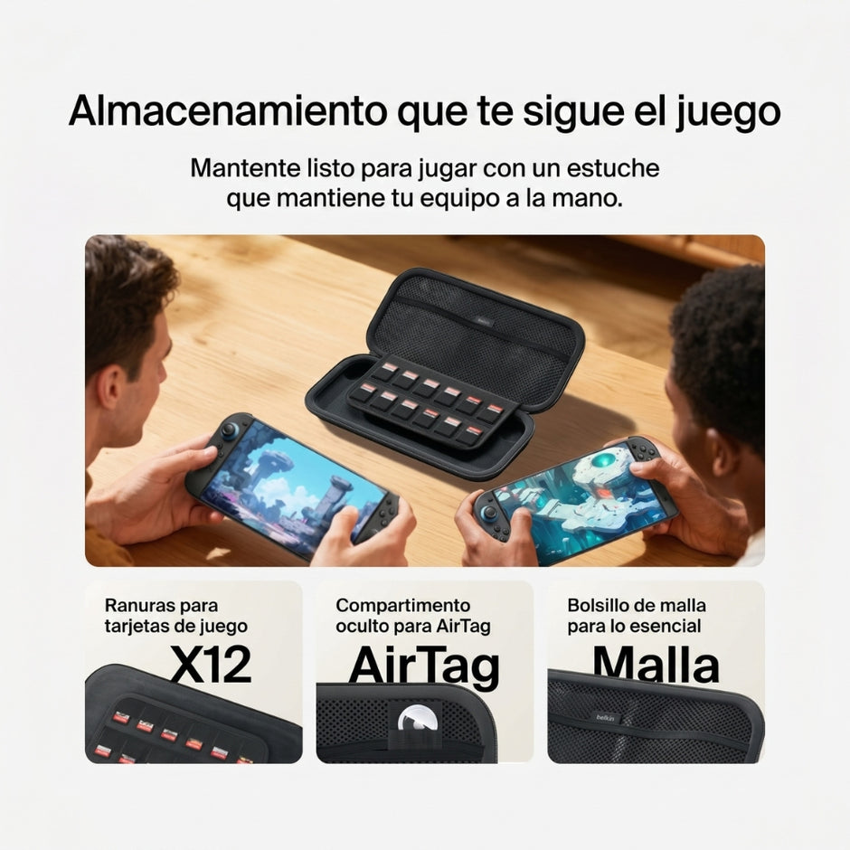 Estuche para Nintendo Switch 2 Belkin ENA002FQCH Compartimento Porta Tarjetas de 12 Juegos y Airtag