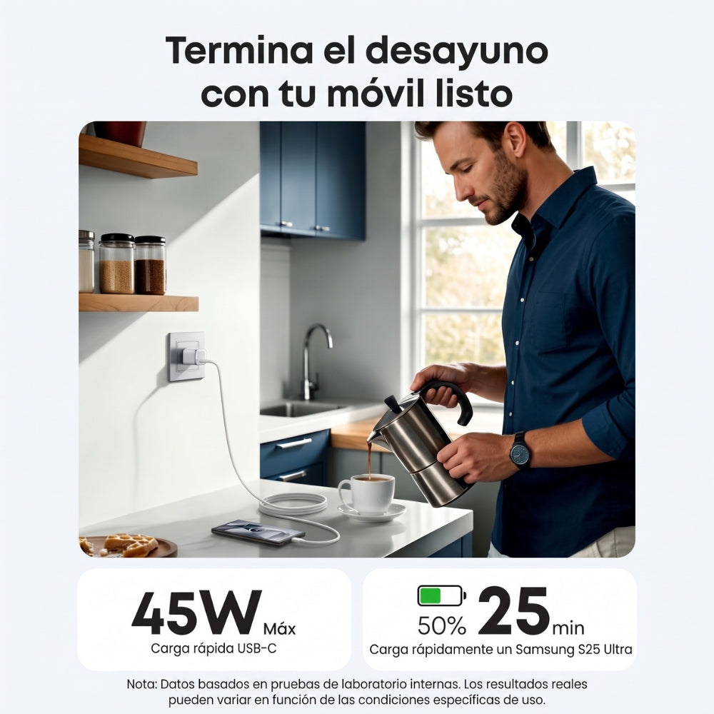Cargador Anker Nano 45W USB-C GaN Carga Rápida Compacto para iPhone, Android y iPad Blanco