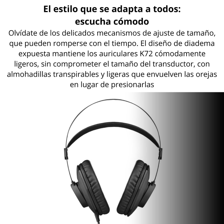Audífonos de Estudio AKG K72 Profesionales Cerrados Monitoreo 40mm 16Hz-20kHz Cable 3m - Negro Mate