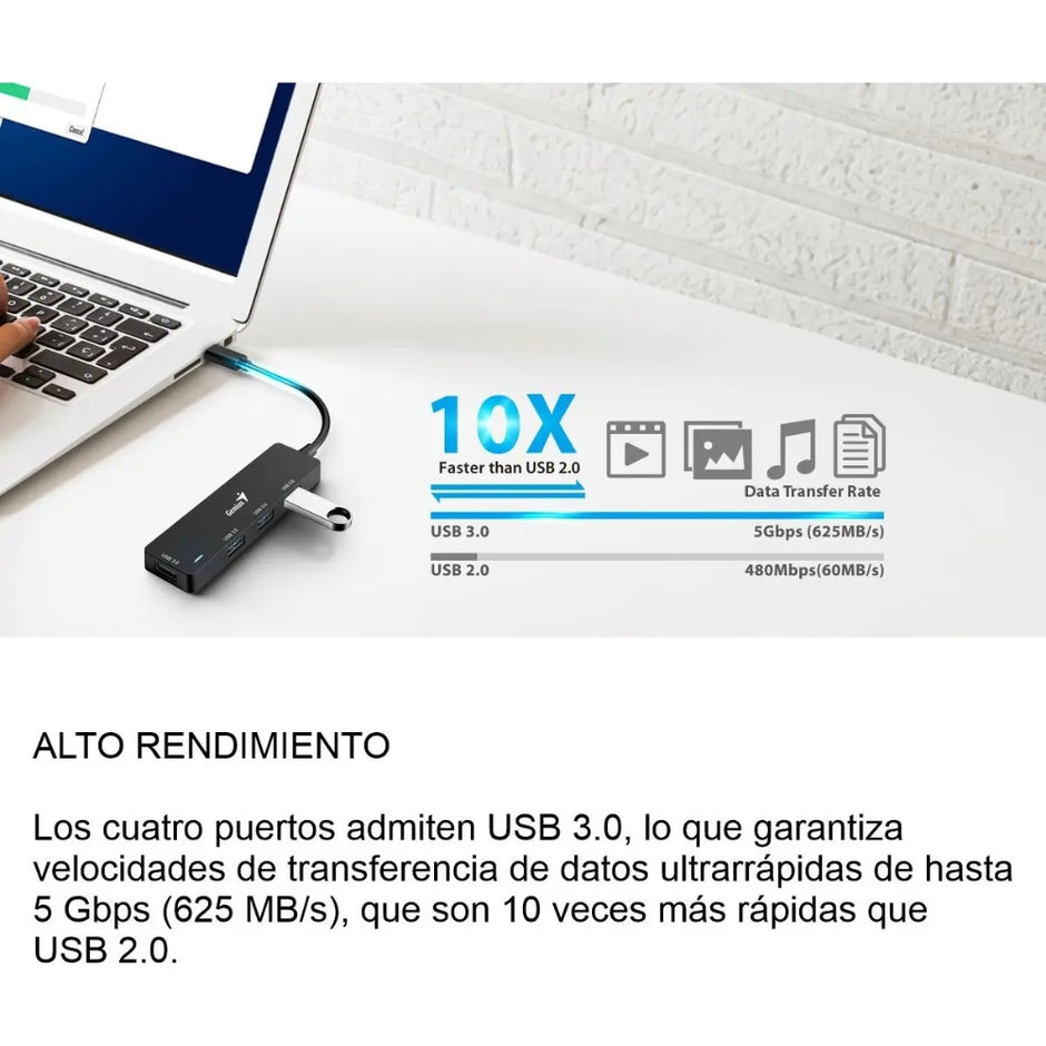 Hub Usb 3.0 Genius Uh-400 De 4 Puertos Color Negro