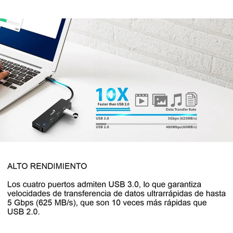 Hub Usb 3.0 Genius Uh-400 De 4 Puertos Color Negro