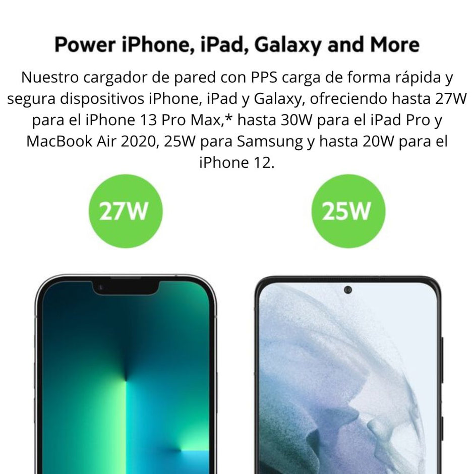 Cargador Belkin BoostCharge 30W USB-C PPS PD 3.0 Carga Rápida iPhone 17/16/15 iPad Samsung