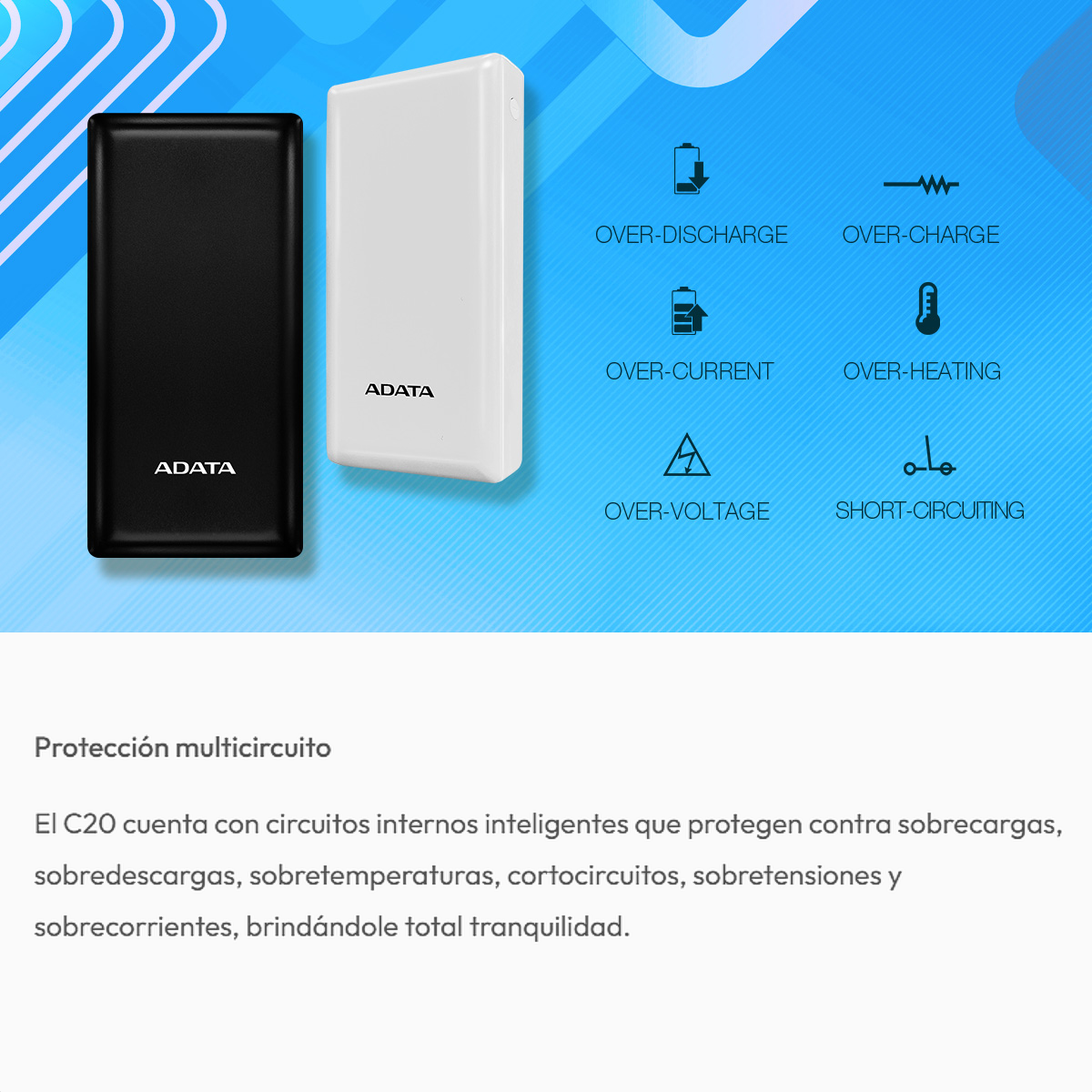 Cargador Portátil Power Bank 20000mAh ADATA C20 Negro