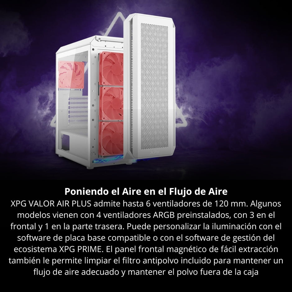 Gabinete Pc Gamer Adata XPG Valor Air Plus, Caja ATX Sin Fuente con 4 Coolers ARGB