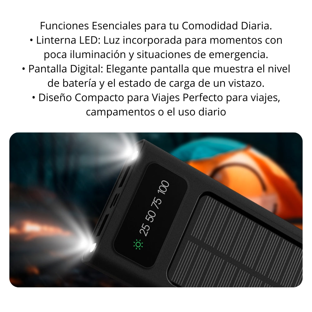 Power Bank con Carga Solar Xtech XPB-100 10000 mAh Linterna Led 4 Cargadores