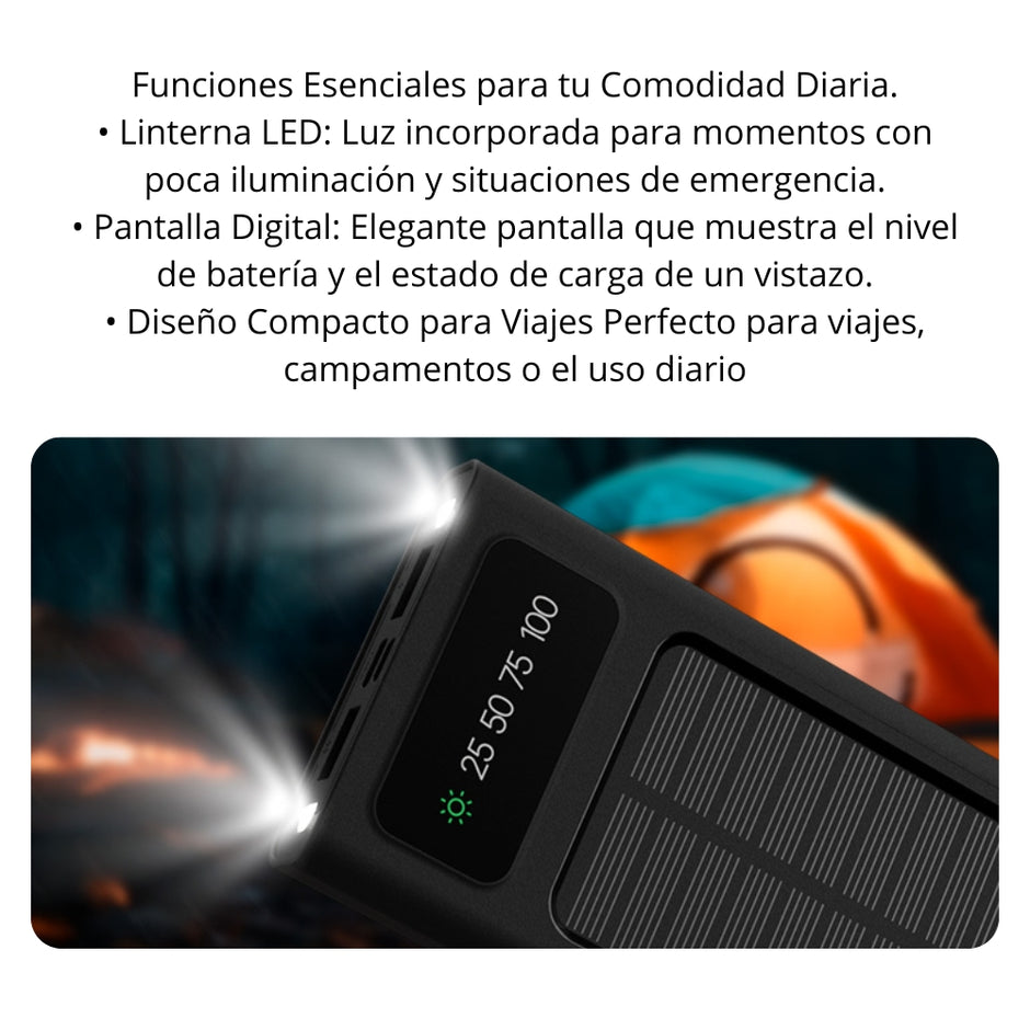 Power Bank con Carga Solar Xtech XPB-100 10000 mAh Linterna Led 4 Cargadores