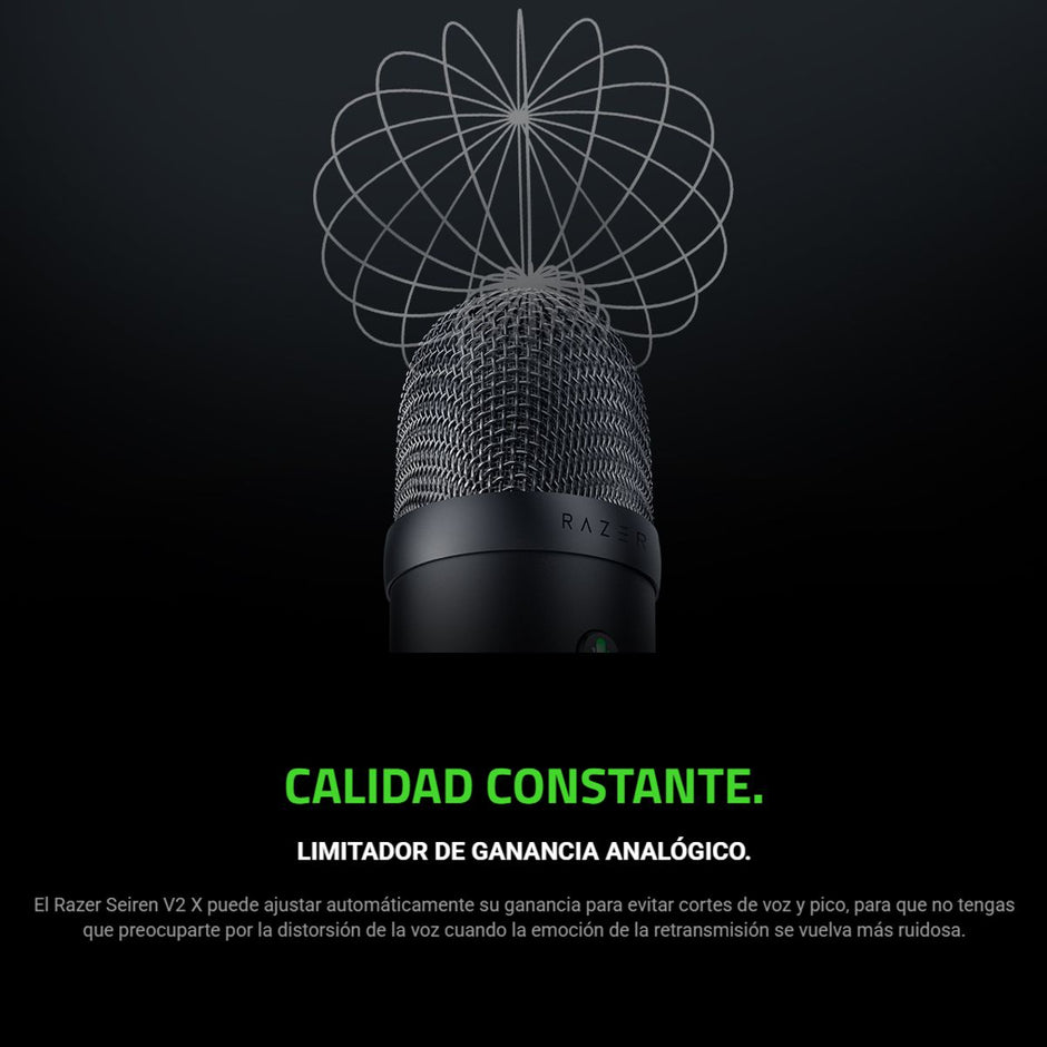Micrófono Condensador USB-C Razer Seiren V2 X Streaming Gaming 24 Bits 192kHz Plug and Play Negro