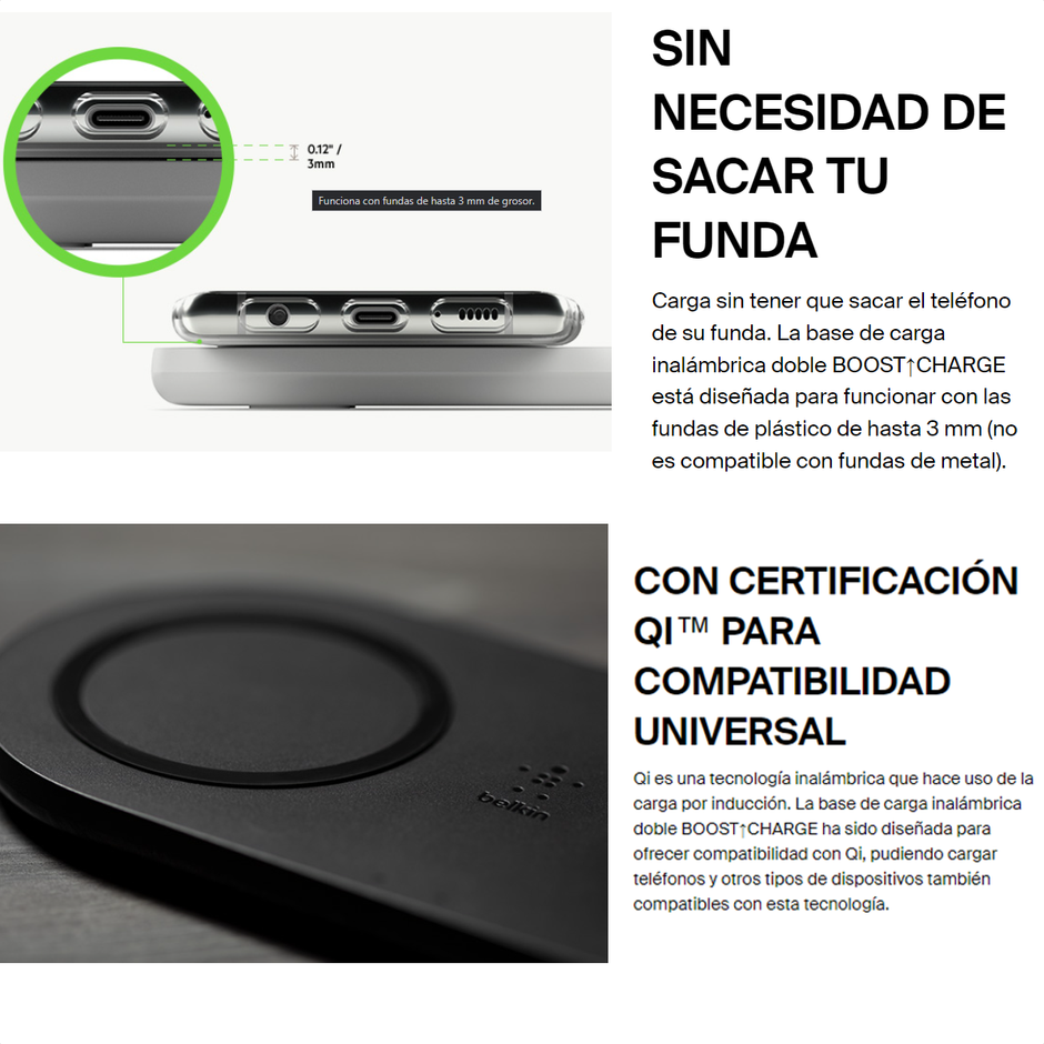 Base De Carga Inalámbrica Dual Qi 10w Belkin Boostcharge WIZ002TTWH Blanco
