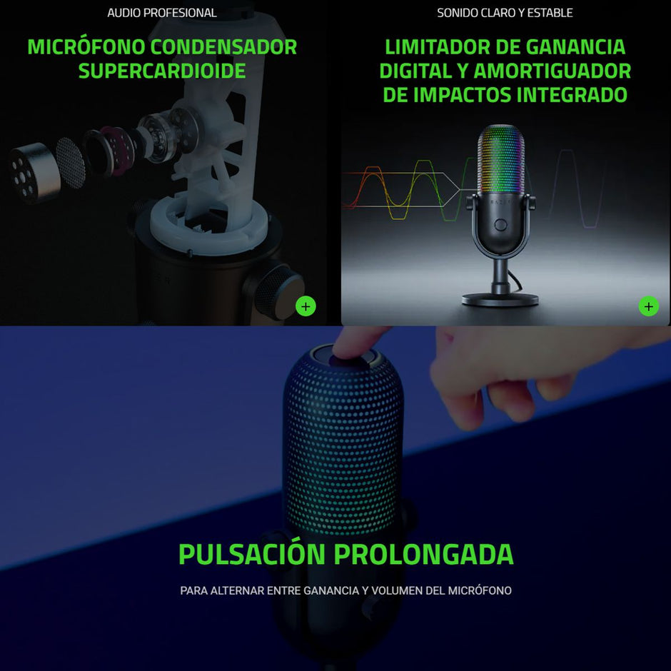 Micrófono Razer Seiren V3 Chroma USB RGB 96kHz 24bit Supercardioide para Streaming Profesional Rosado