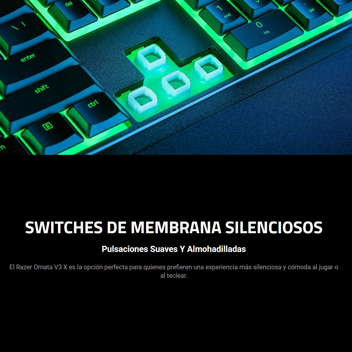 Razer Teclado Ornata V3 X RGB gaming con teclas low-profile, silencioso, reposamuñecas ergonómico y resistente En Español