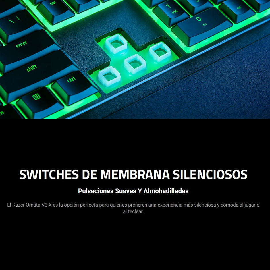 Razer Teclado Ornata V3 X RGB gaming con teclas low-profile, silencioso, reposamuñecas ergonómico y resistente En Español