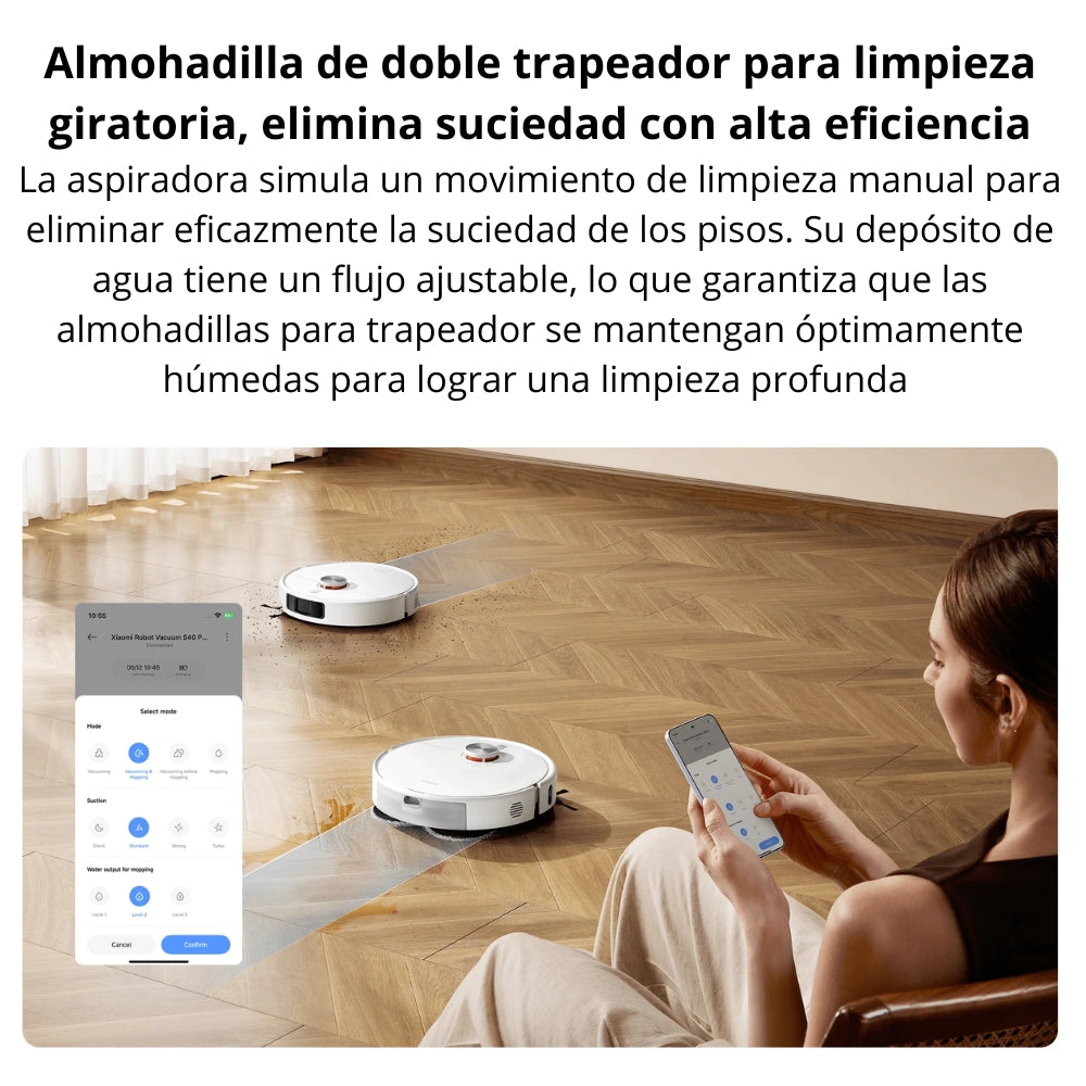 Robot Aspiradora Trapeadora Xiaomi S40 Pro 15000Pa Base Omni Secado Aire AI - Blanco