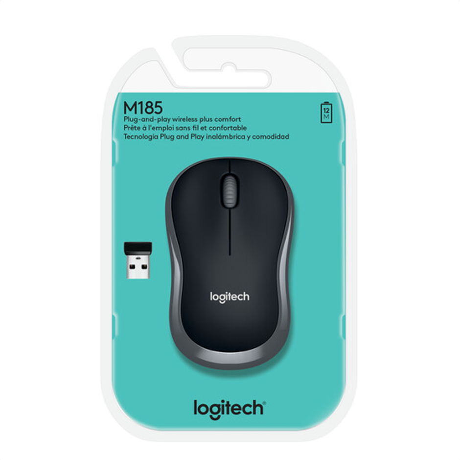Logitech M185, Mouse Inalámbrico, Win Mac Chrome Linux Negro