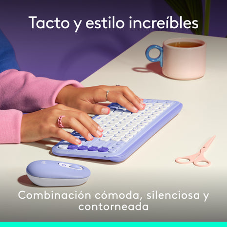 Combo Inalámbrico Logitech POP Icon Teclado y Mouse Bluetooth SilentTouch Multidispositivo - Lila