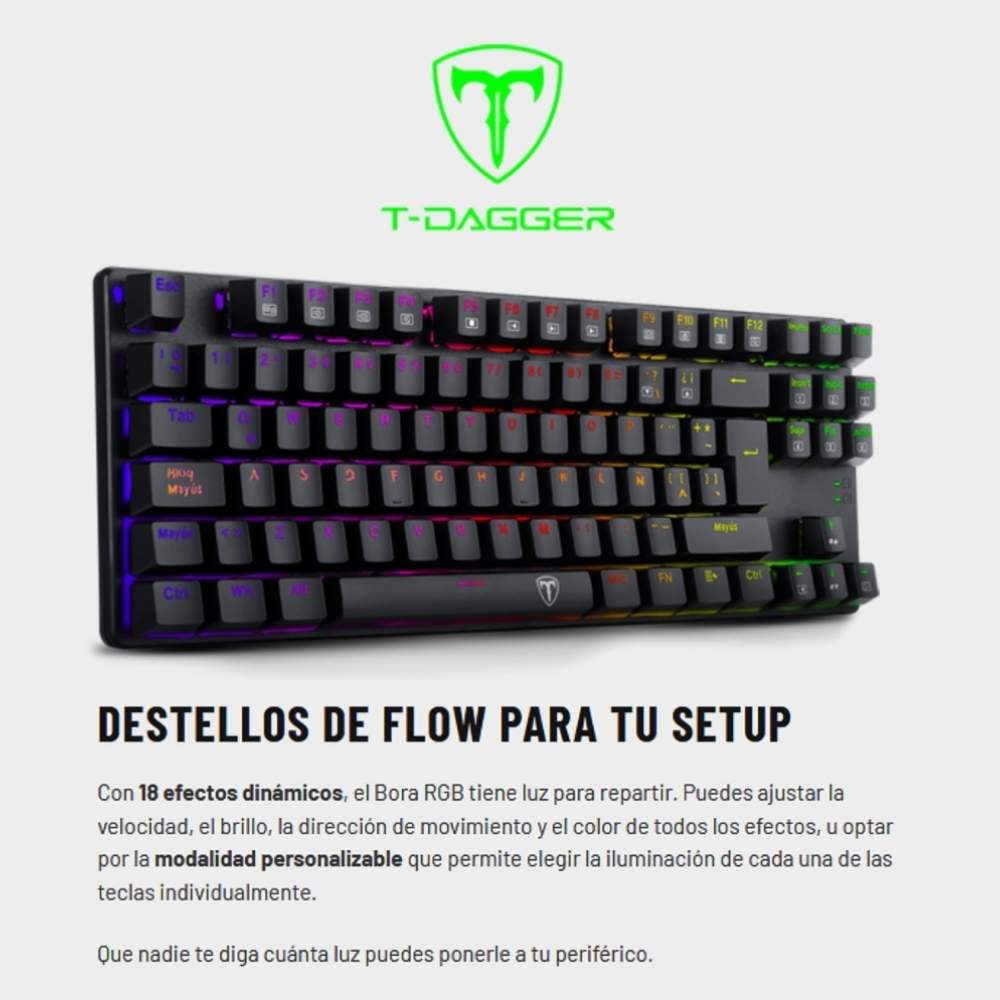 Teclado Gamer Mecanico T-dagger Bora Lite Rainbow con Switch Red, Blanco
