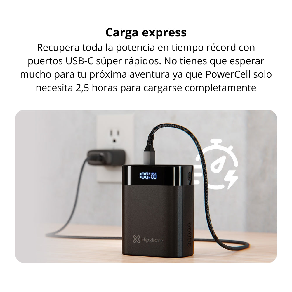 Batería Power Bank Klip Xtreme PowerCell KPB-850 | 30.000mAh Carga Rápida 140W 2xUSB-C PD + USB-A QC 3.0