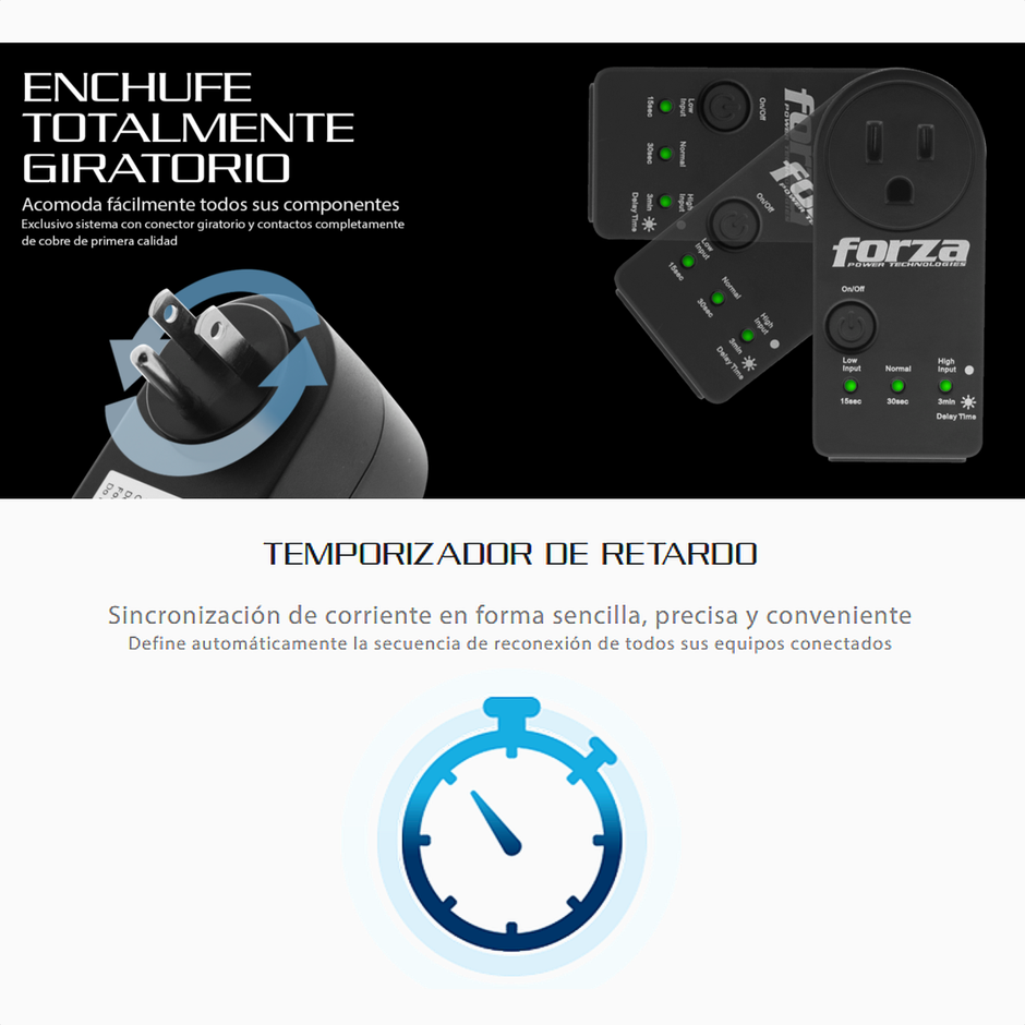 Protector de Voltaje Forza FVP-1201N 900J/1800W Protección contra Picos PC y Electrodomésticos