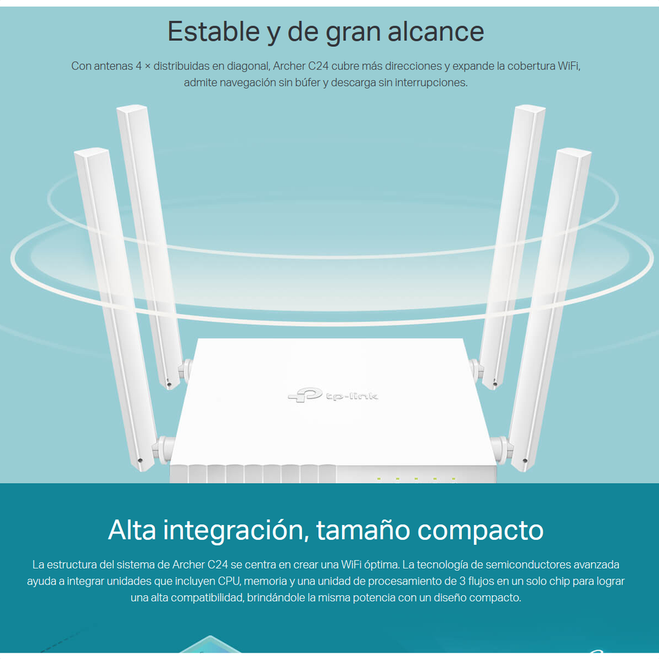Router Inalámbrico Doble B 2.4 Ghz Y 5 Ghz Color Blanco Archer C24 Tp-link AC750