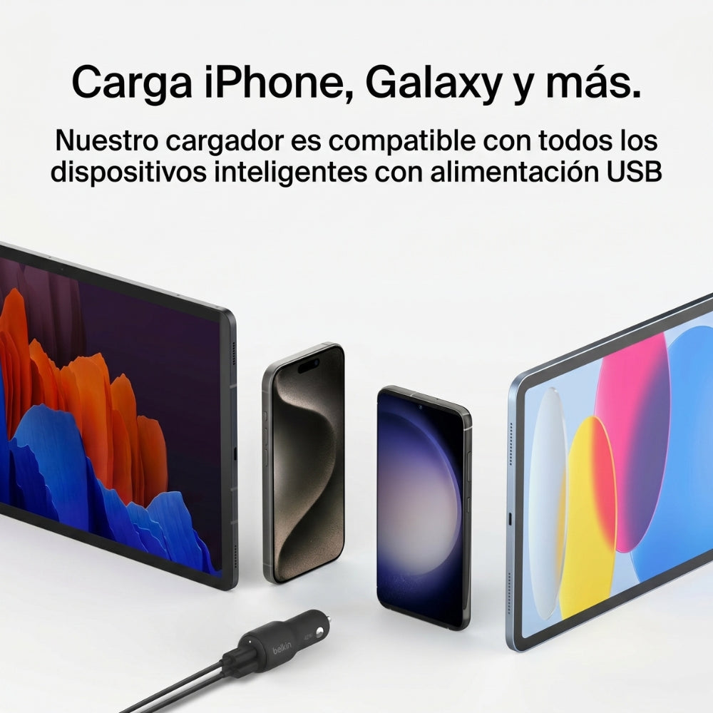 Cargador de Carro Belkin CCB005btBK USB-C USB-A 42W con Carga Rápida para iPhone y Android