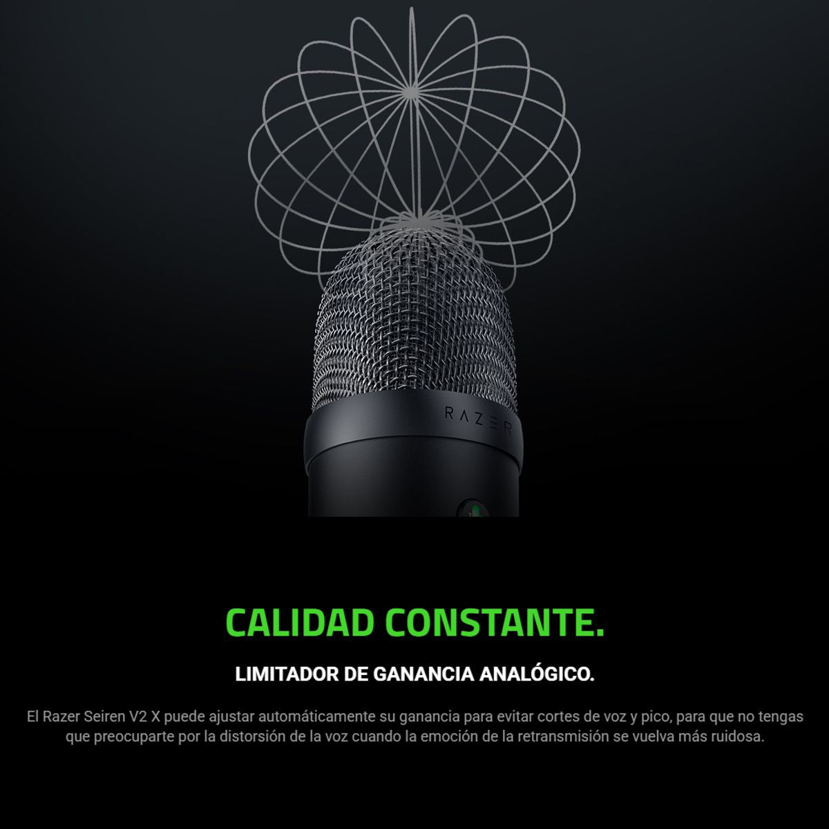 Razer Micrófono Seiren V2 X USB Condensador 25mm Supercardioide 24bit 192kHz Streaming PC