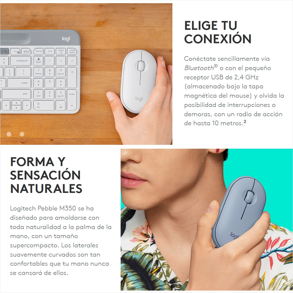 Mouse Inalámbrico Multdispositivo Bluetooth Logitech Pebble M350 - Blanco
