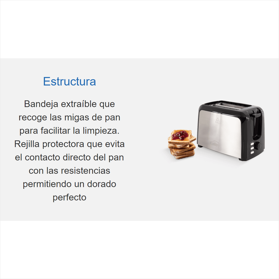 Tostadora De Pan Kalley, 2pan, 750 Watts · Garantía 2 Años