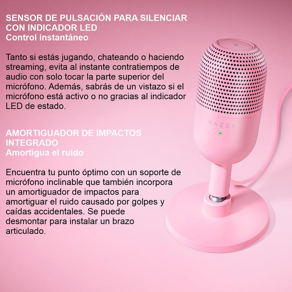 Micrófono Razer Seiren V3 Mini Condensador Supercardioide USB Ultra Compacto Rosa