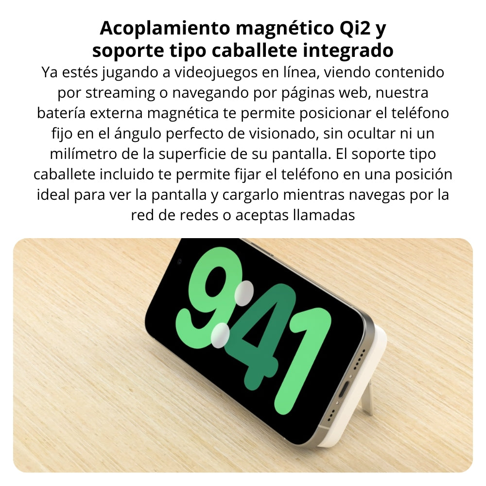 Batería Portátil Power Bank Belkin BoostCharge Pro 5000mAh MagSafe Qi2 Carga Rápida 15W y Stand - Negro