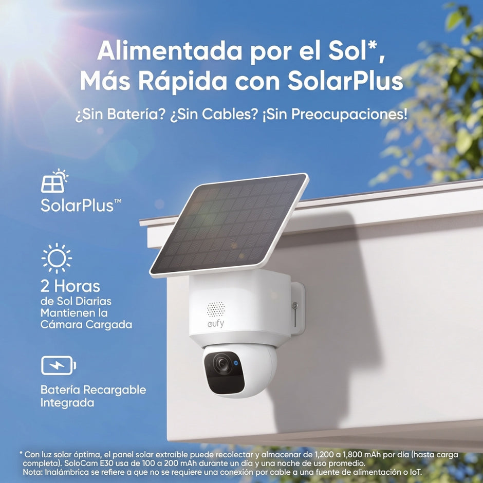 Cámara de Seguridad Wi‑Fi Panel Solar Eufy SoloCam E30 2K Seguimiento IA 360° Visión Nocturna IP65