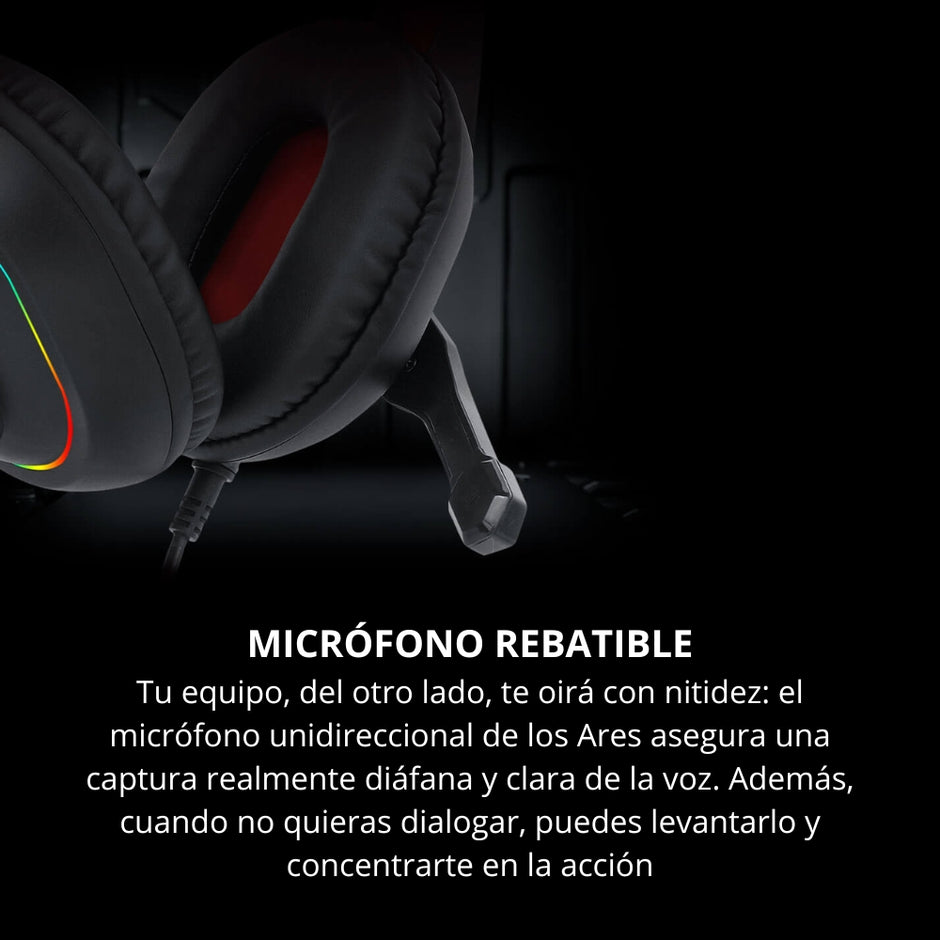 Audífonos Diadema Gamer Redragon H120 Ares RGB Micrófono Abatible Control de Volumen Conector 3.5mm USB