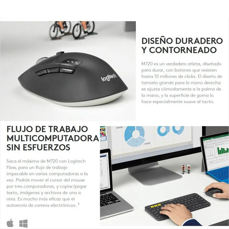 Mouse Inalámbrico Logitech M720 Triathlon Bluetooth Multidispositivo Flow PC Mac Android iPad - Negro
