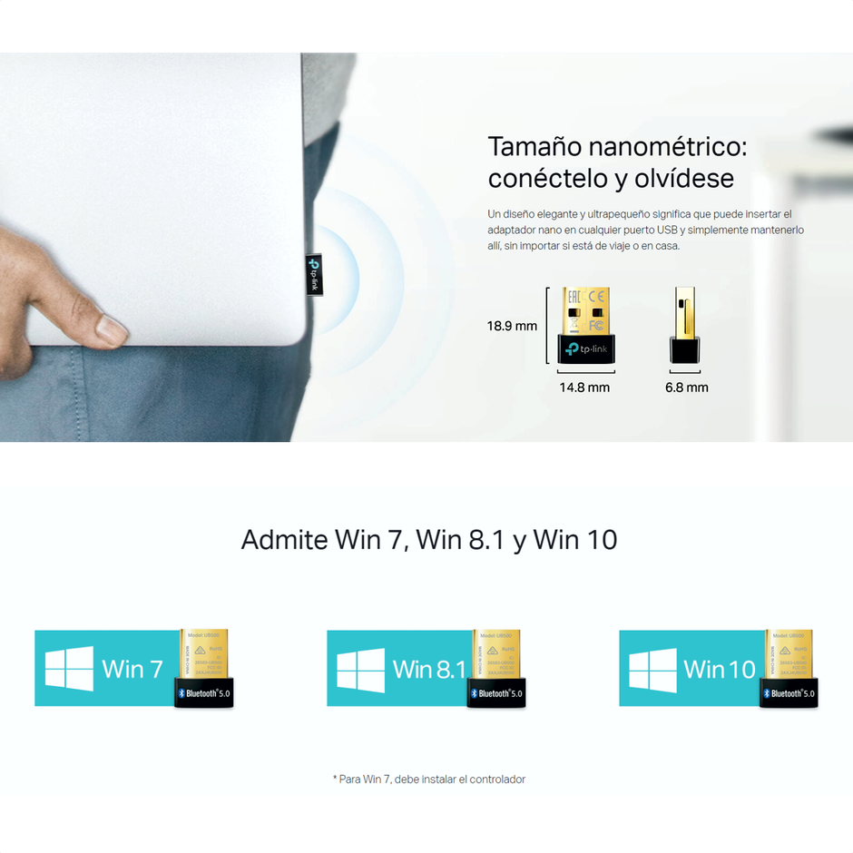 Adaptador Nano USB Bluetooth Versión 5.0, TP-Link UB500