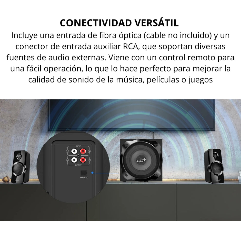Sistema de Sonido Genius SW-2.1 1850BT 50W con Bluetooth 5.3, Subwoofer Potente 2.1 y Control Remoto