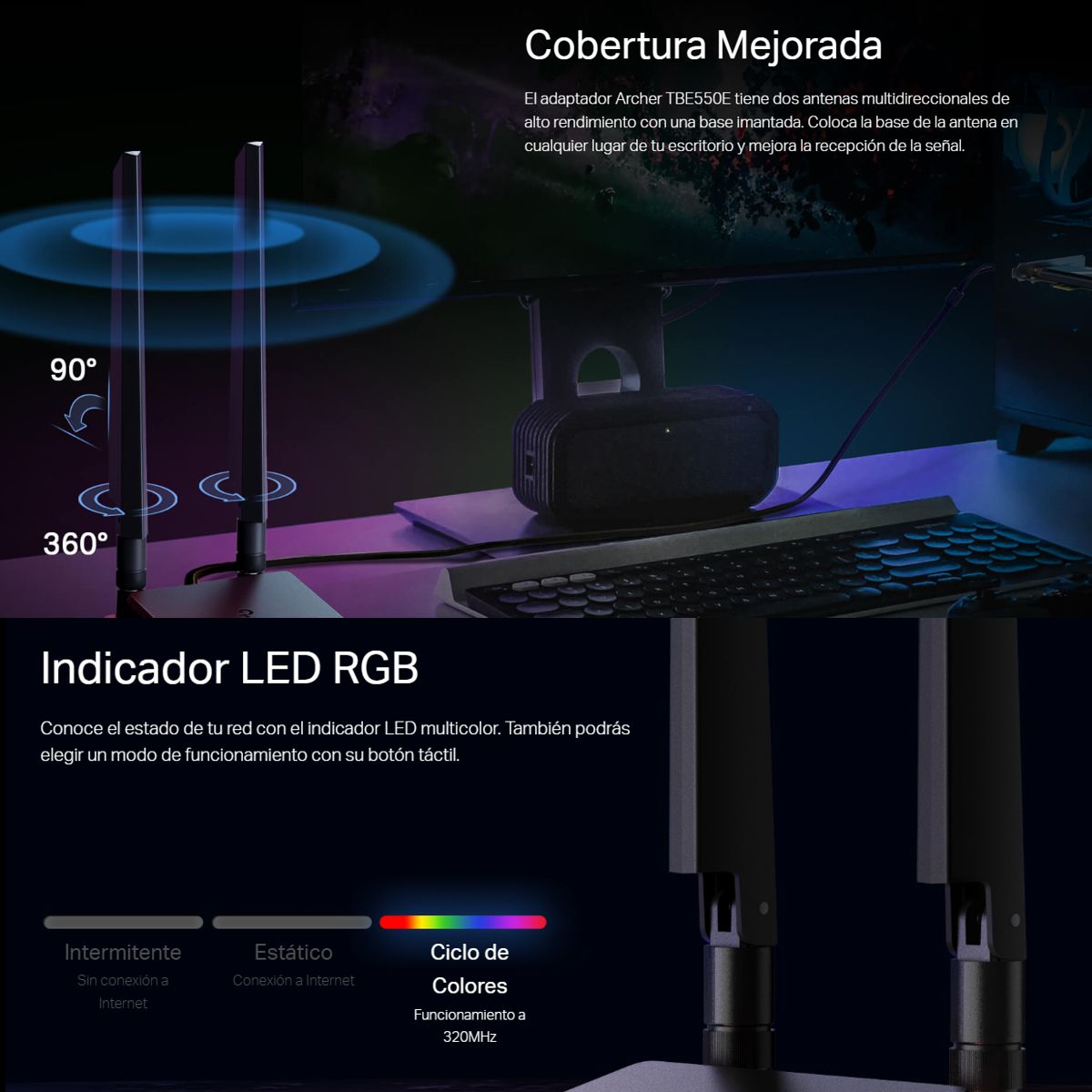 Adaptador Wi-Fi 7 PCIe TP-Link Archer TBE550E BE9300 Triple Banda con Bluetooth 5.4 y Antenas Magnéticas
