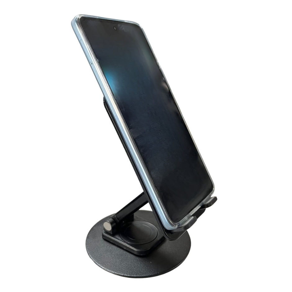 Soporte Para Celular Plegable Metalico / Giratorio 360° y Altura Ajustable, Negro