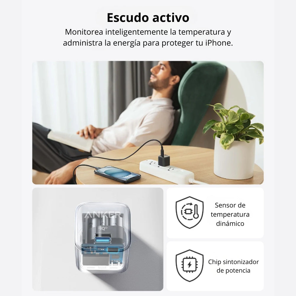 Cargador Anker Nano A2637 USB-C Power Delivery 20W Carga Rápida Compacto para iPhone y Android