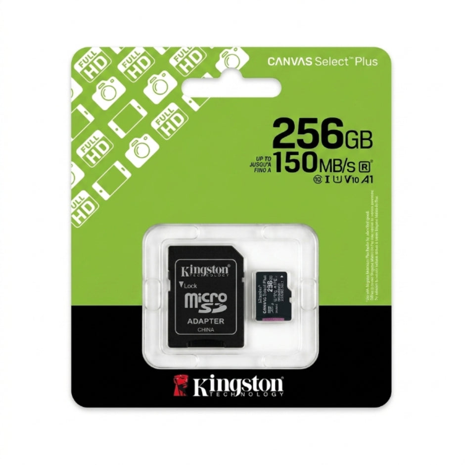 Memoria Micro SD Kingston 256GB Canvas Select Plus 150MB/s A1 C10 U1 V10 Android + Adaptador SD