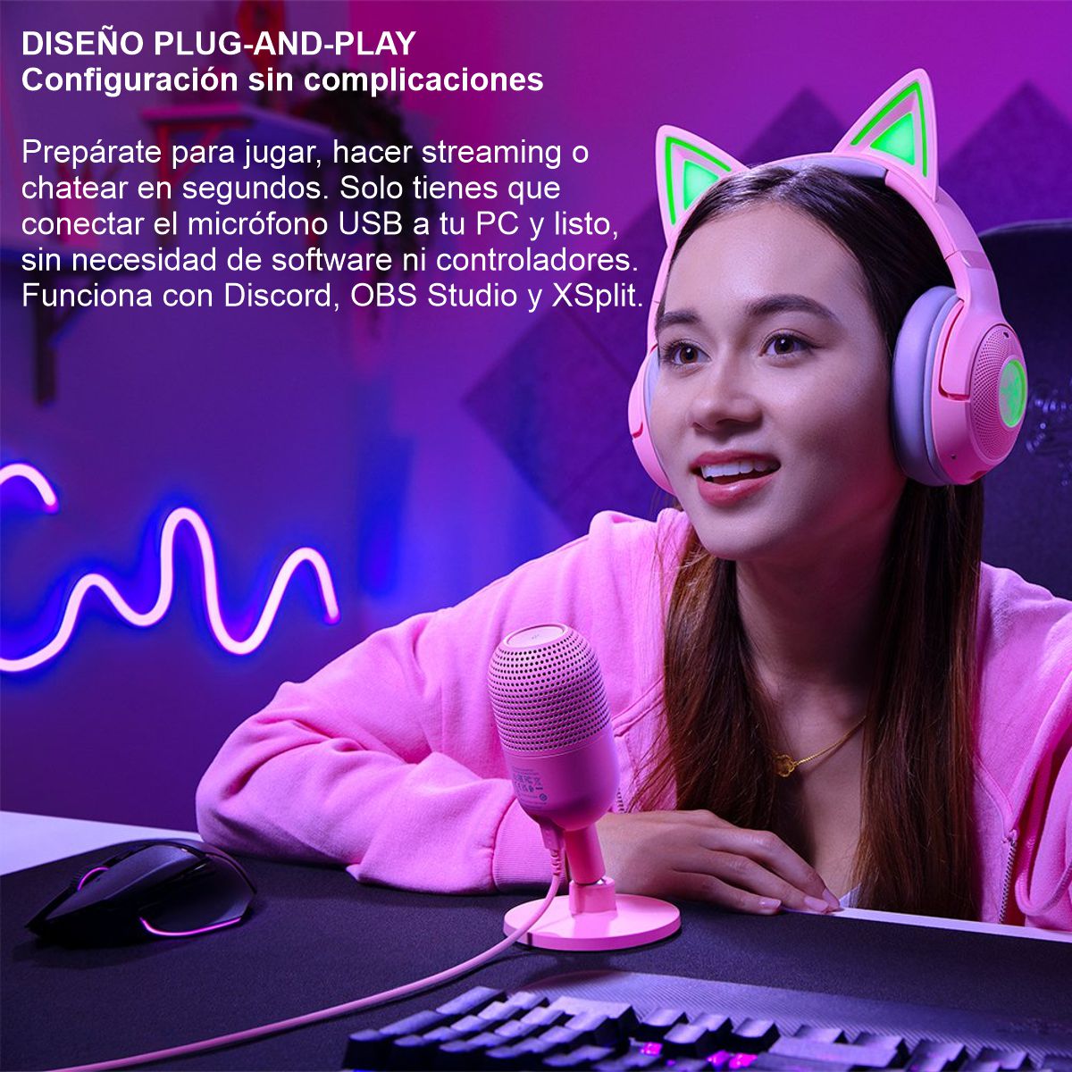 Micrófono Razer Seiren V3 Mini Condensador Supercardioide USB Ultra Compacto Rosa
