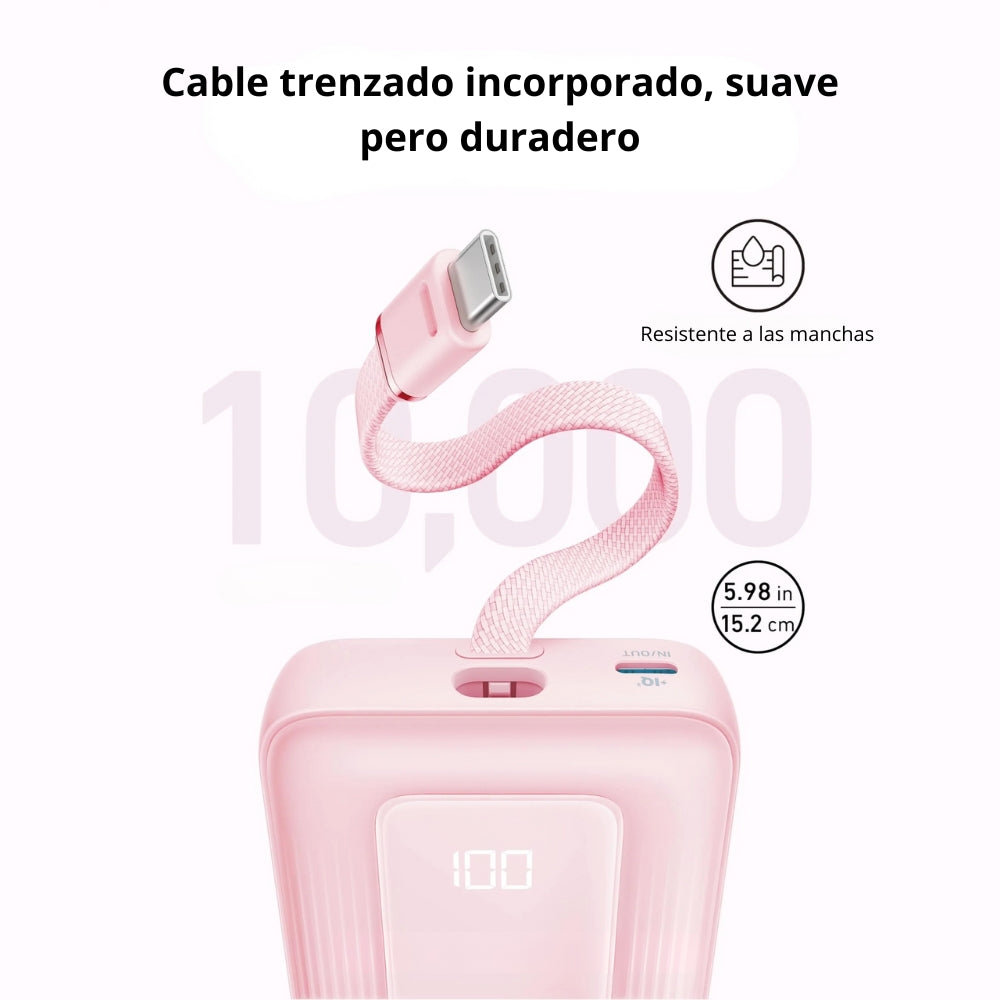 Power Bank Anker Zolo A1685 10000mAh 30W con Cable USB-C Integrado y Carga Rápida PD - Blanco