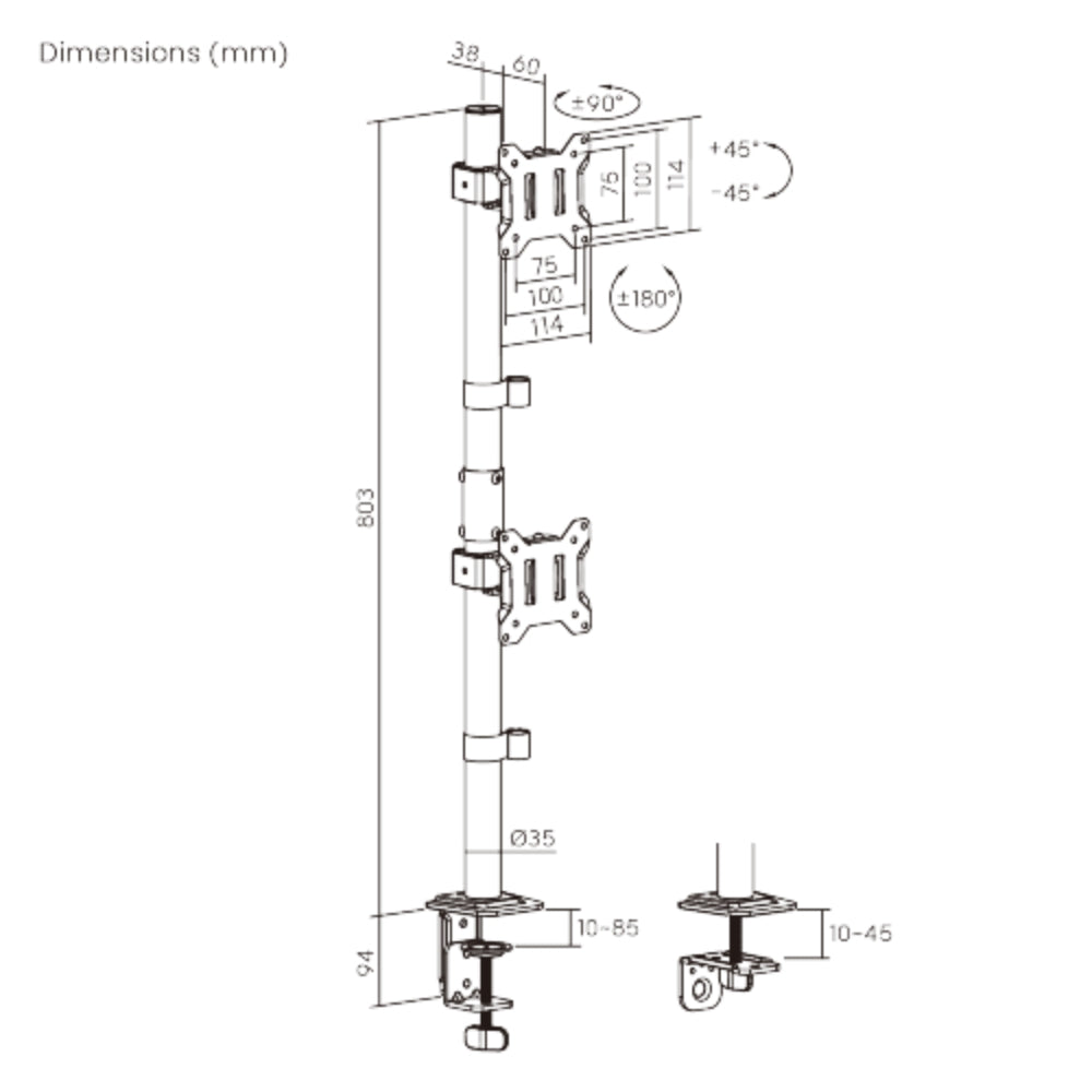 Soporte Escritorio Techgo SPM-1125 Doble Monitor Vertical 17-32