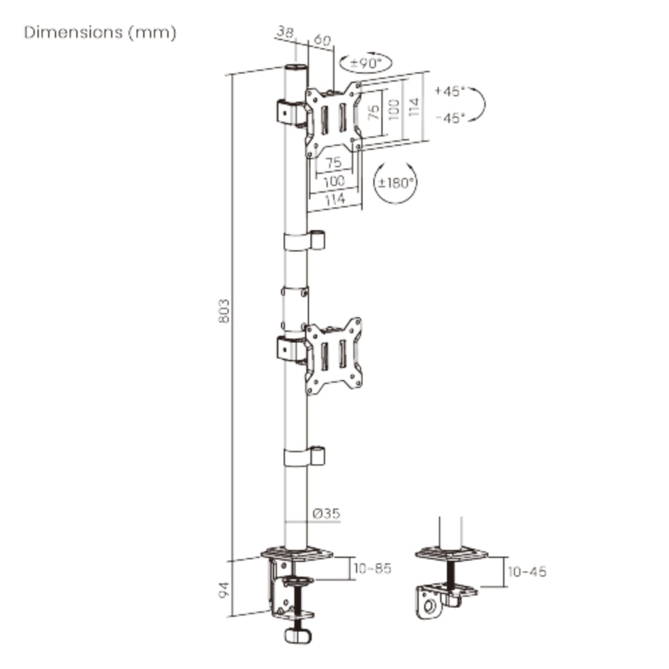 Soporte Escritorio Techgo SPM-1125 Doble Monitor Vertical 17-32