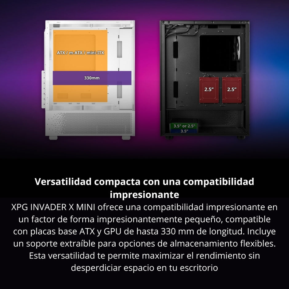 Gabinete Pc Gamer Adata XPG Invader X Mini, Caja ATX Sin Fuente, con 5 Coolers ARGB