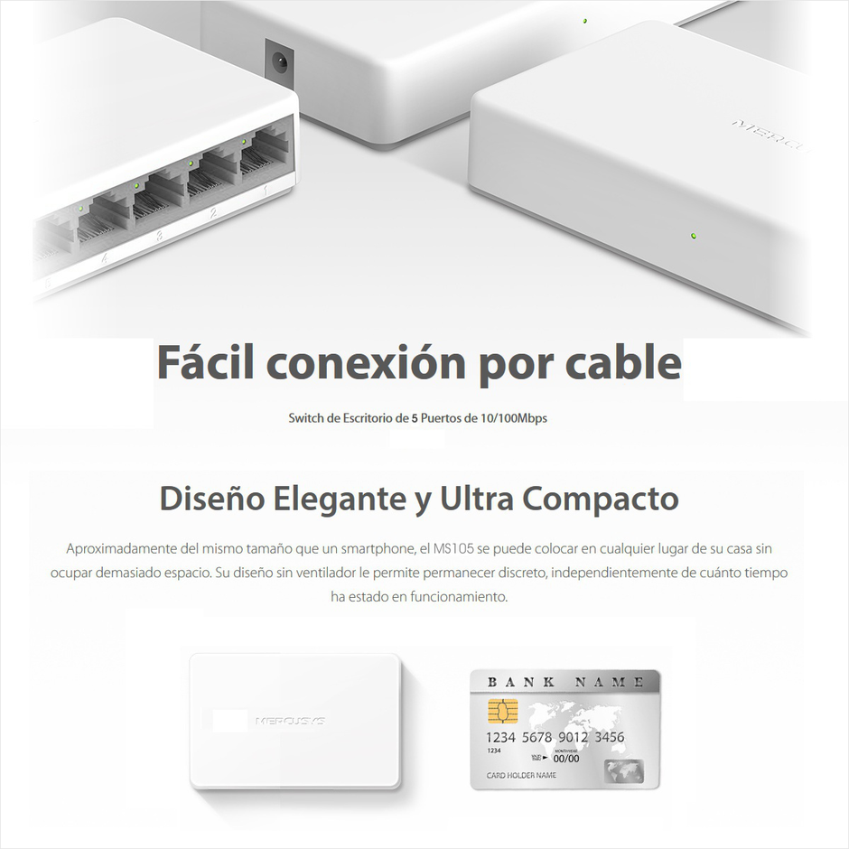 Switch De Escritorio De 5 Puertos 10/100mbps, Mercusys Ms105