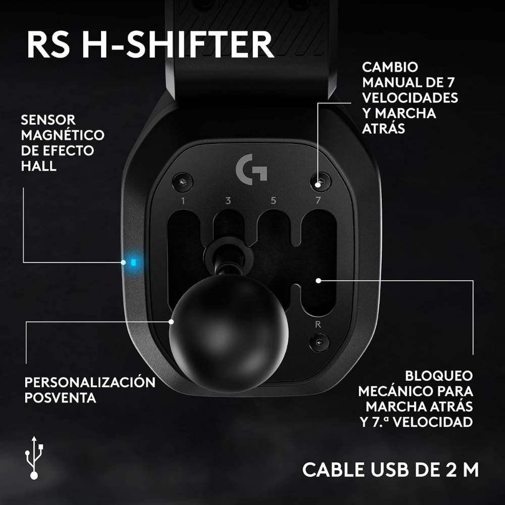 Palanca de Cambios Logitech G RS H-Shifter en Patrón H de 7 Velocidades y Reversa para Sim Racing PC